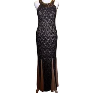 Cachet Black Beaded Round Neck Sleeveless Lace Mermaid Formal Women Dress 4